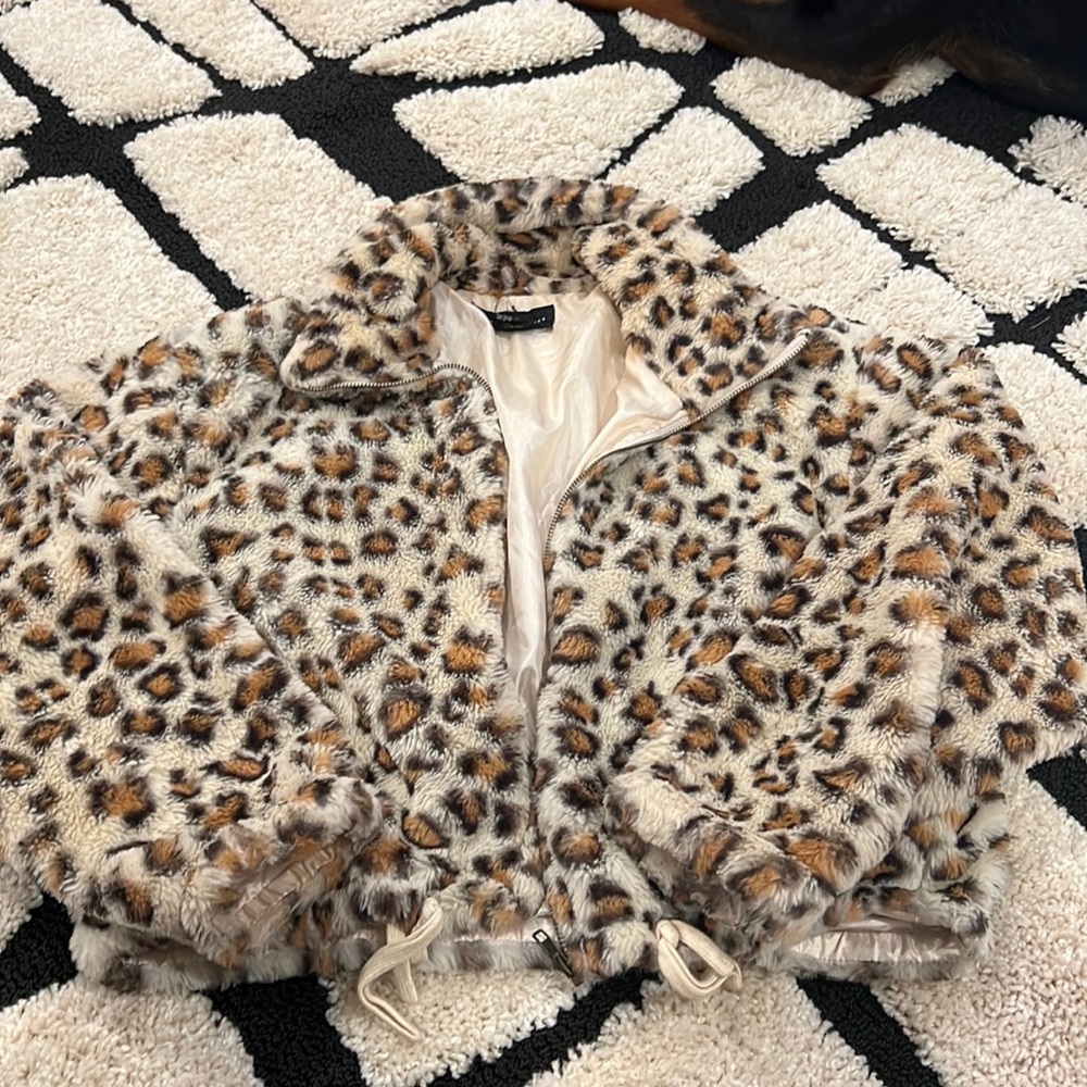 Cheetah print faux fur jacket